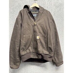 Carhartt J130-M Brown Duck Hooded Jacket XL Loose Fit Thinsulate Lined Workwear
